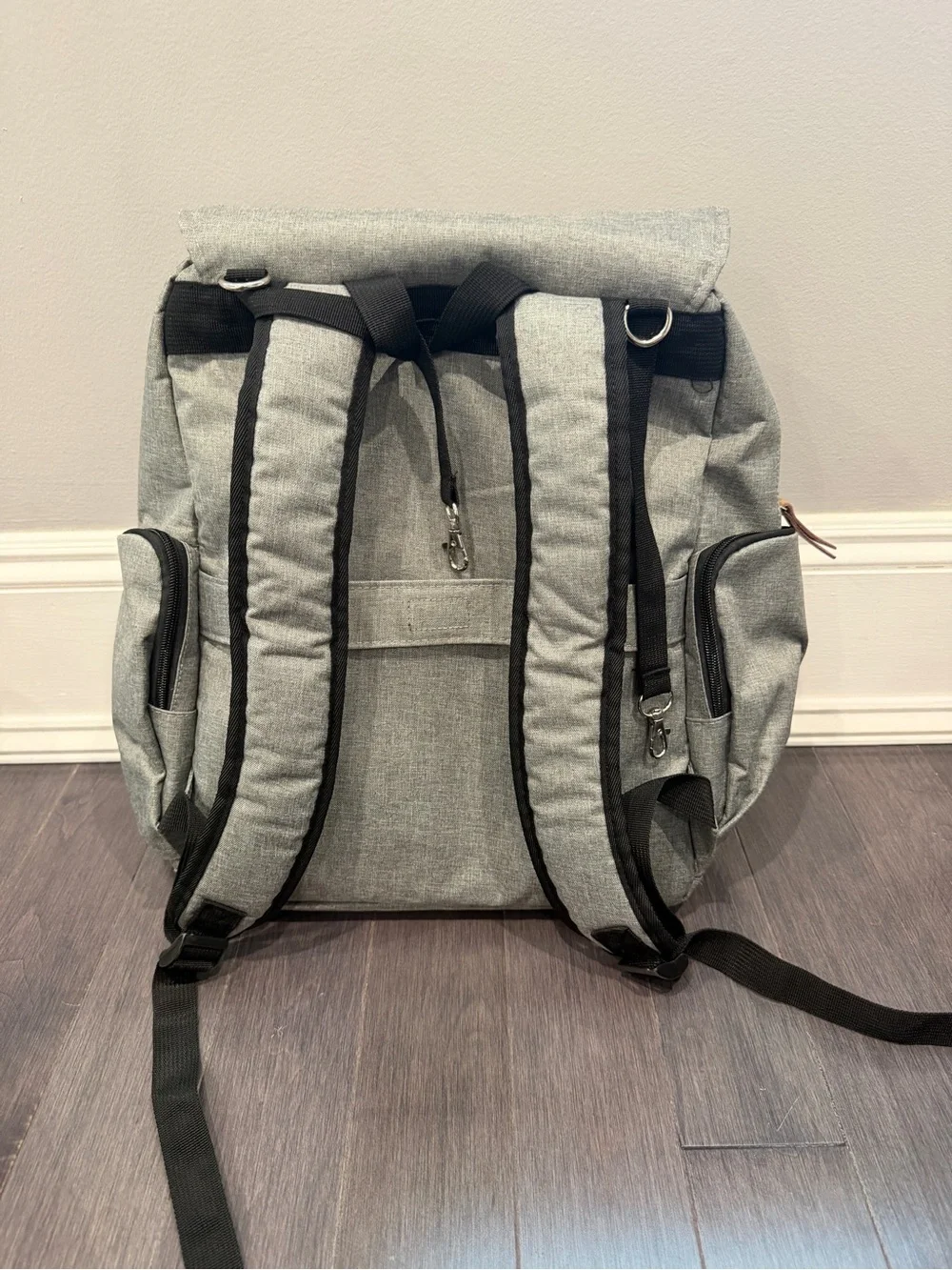 NWOT Land Grey Baby Diaper Bag Backpack with Tan Accents